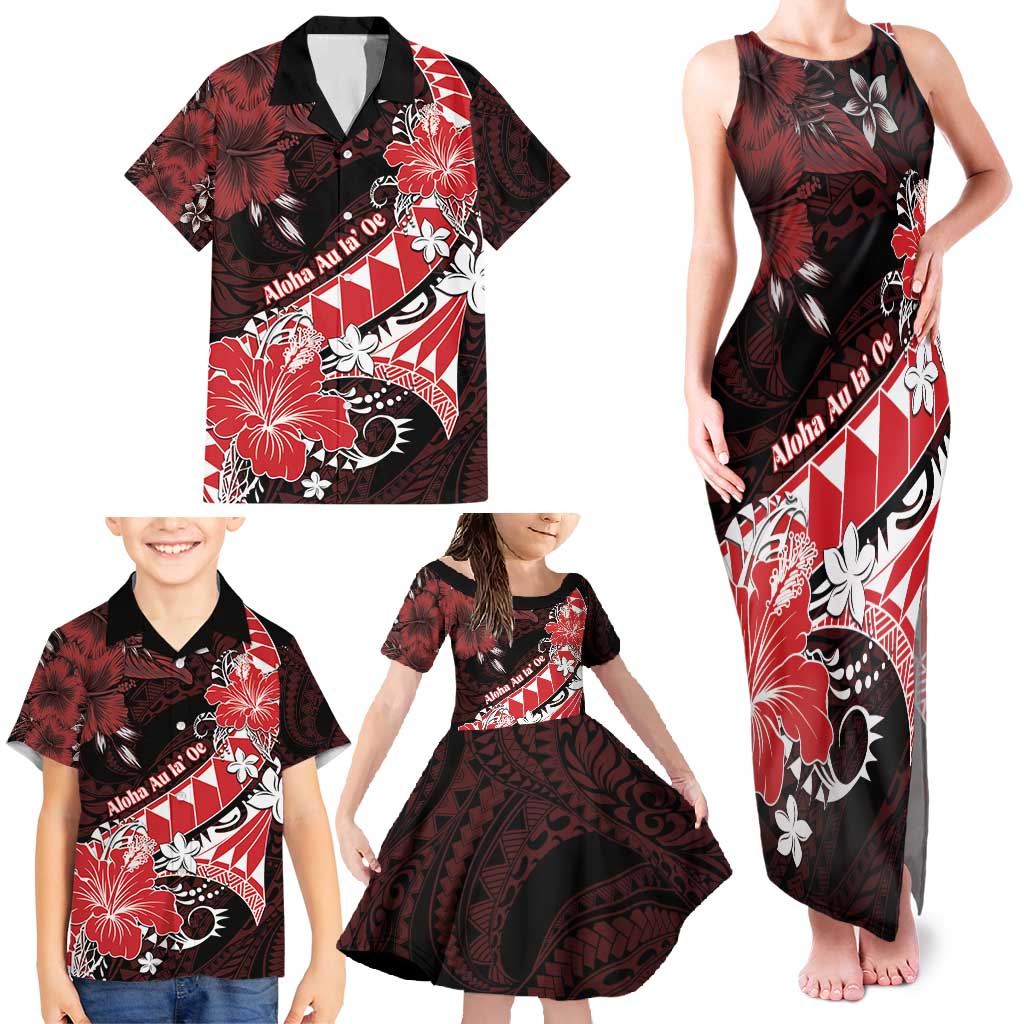 Personalised Hawaii Valentine Day Family Matching Tank Maxi Dress and Hawaiian Shirt Polynesian Hibiscus Art Style Red LT05 - Polynesian Pride