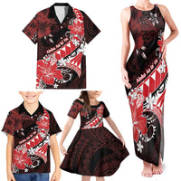 Personalised Hawaii Valentine Day Family Matching Tank Maxi Dress and Hawaiian Shirt Polynesian Hibiscus Art Style Red LT05 - Polynesian Pride