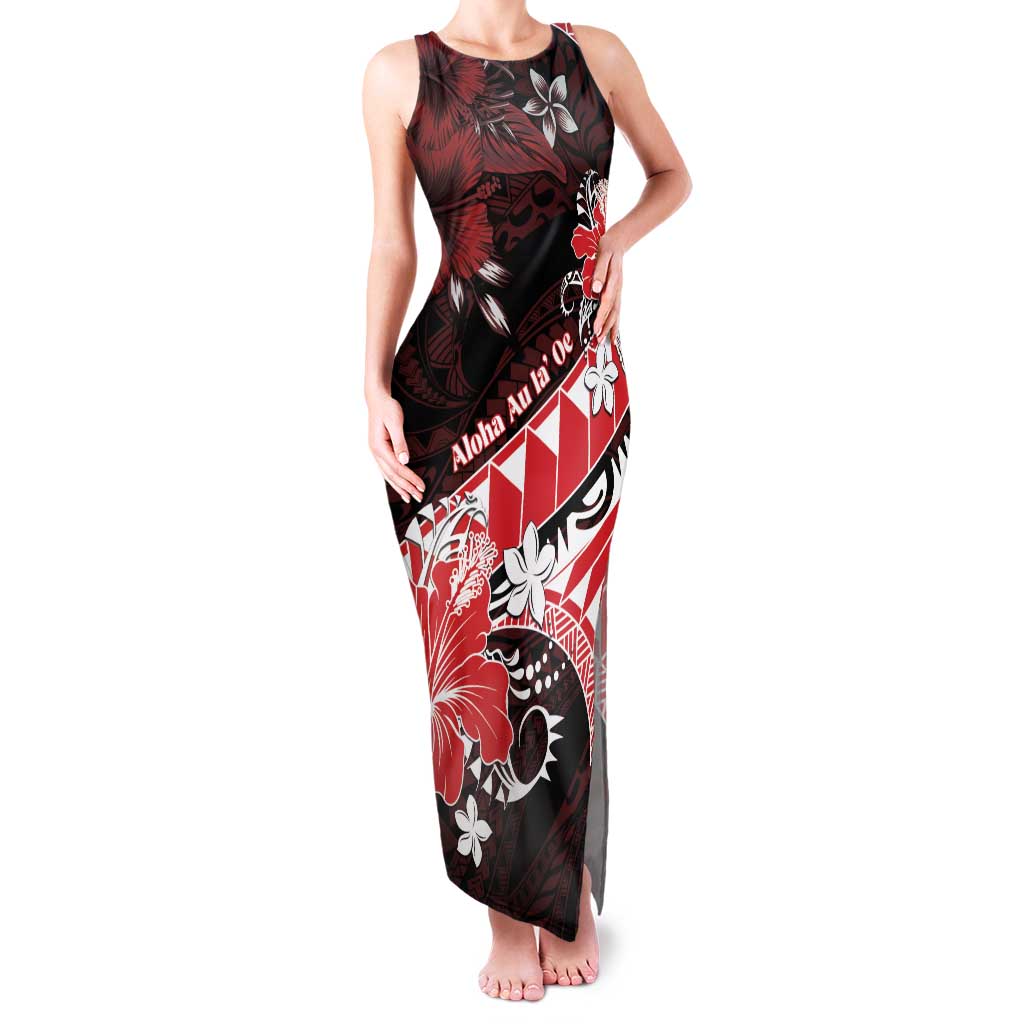 Personalised Hawaii Valentine Day Family Matching Tank Maxi Dress and Hawaiian Shirt Polynesian Hibiscus Art Style Red LT05 Mom's Dress Red - Polynesian Pride
