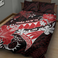 Hawaii Valentine Day Quilt Bed Set Polynesian Hibiscus Art Style Red