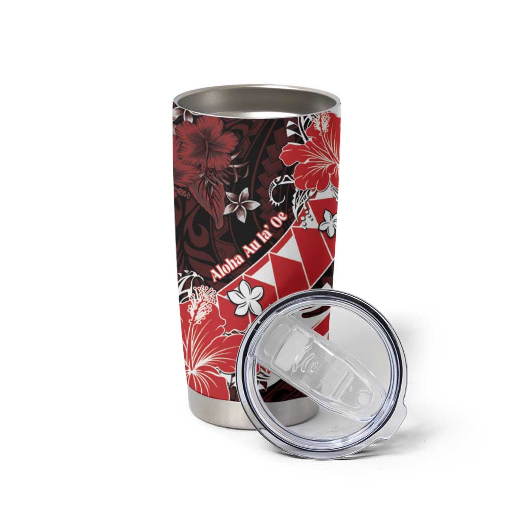 Personalised Hawaii Valentine Day Tumbler Cup Polynesian Hibiscus Art Style Red