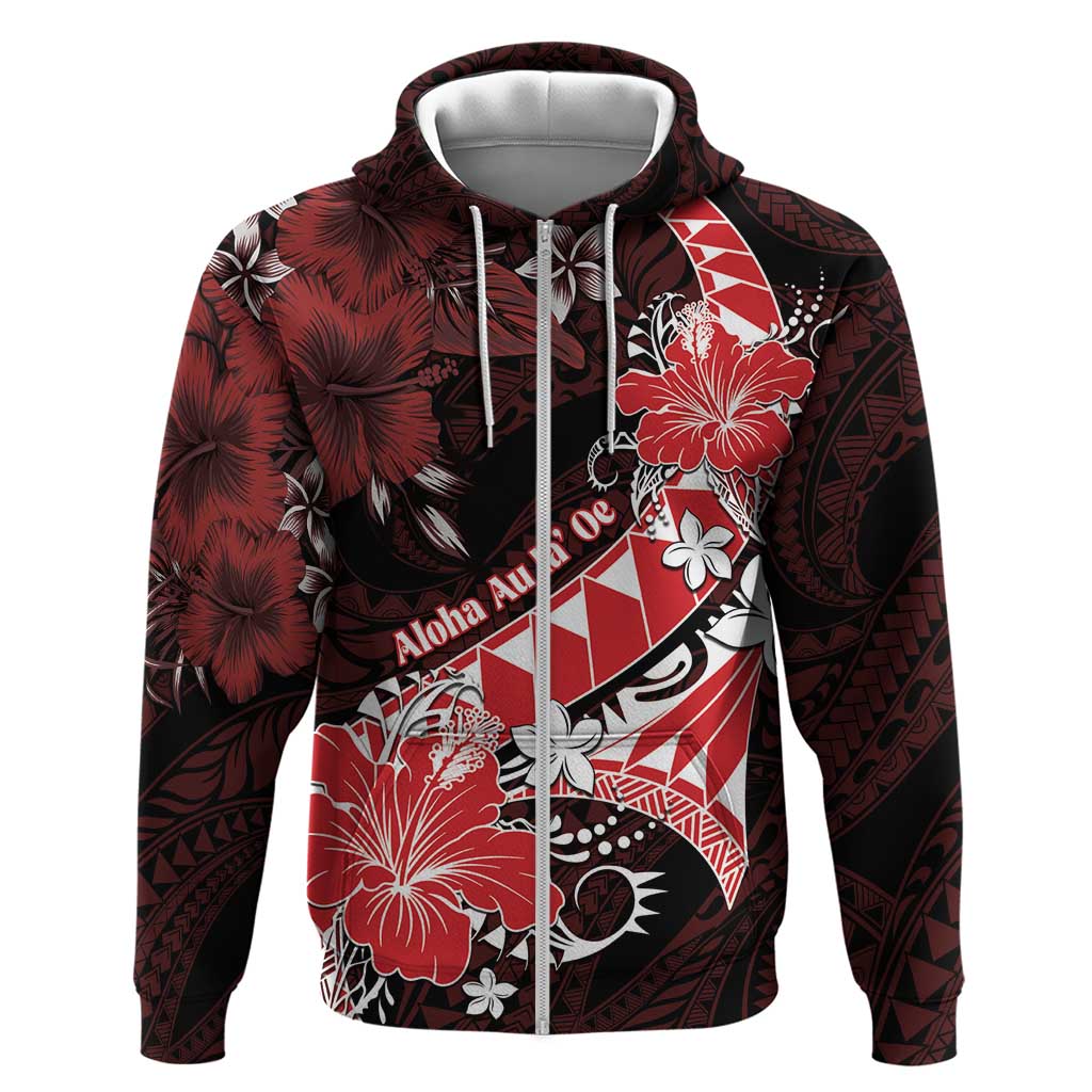 Personalised Hawaii Valentine Day Zip Hoodie Polynesian Hibiscus Art Style Red LT05 Zip Hoodie Red - Polynesian Pride