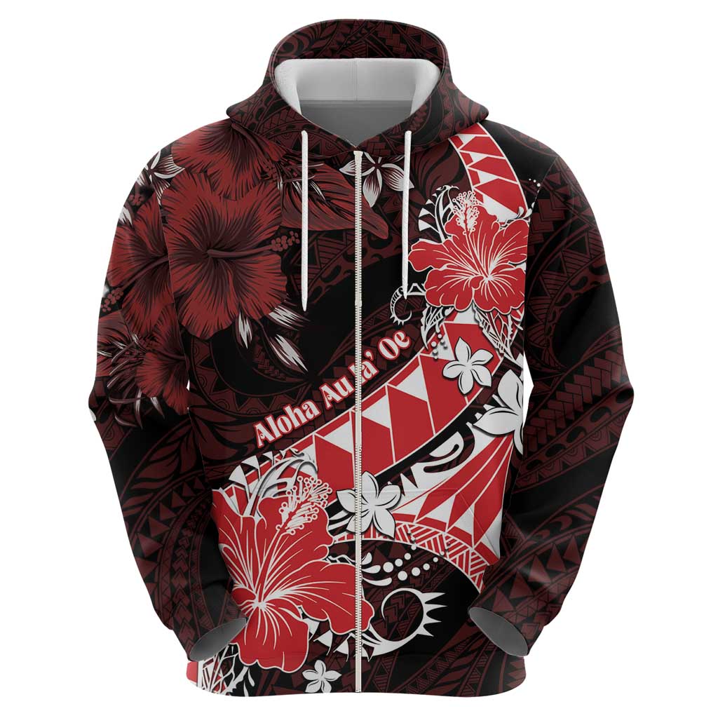 Personalised Hawaii Valentine Day Zip Hoodie Polynesian Hibiscus Art Style Red LT05 - Polynesian Pride