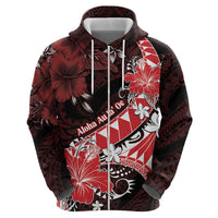 Personalised Hawaii Valentine Day Zip Hoodie Polynesian Hibiscus Art Style Red LT05 - Polynesian Pride