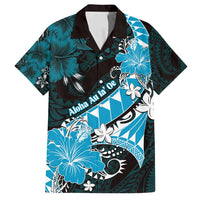 Personalised Hawaii Valentine Day Family Matching Long Sleeve Bodycon Dress and Hawaiian Shirt Polynesian Hibiscus Art Style Turquoise LT05 Dad's Shirt - Short Sleeve Turquoise - Polynesian Pride