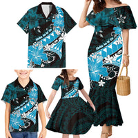 Personalised Hawaii Valentine Day Family Matching Mermaid Dress and Hawaiian Shirt Polynesian Hibiscus Art Style Turquoise LT05 - Polynesian Pride