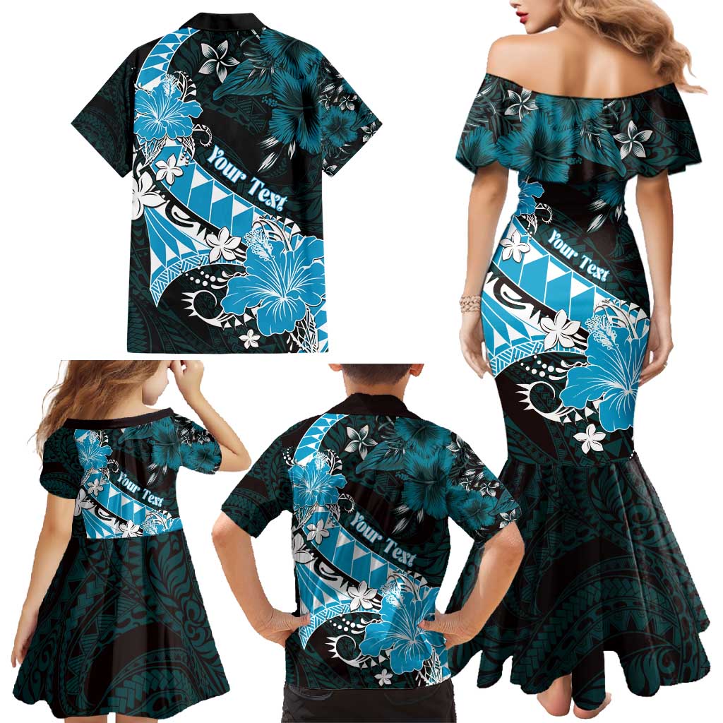Personalised Hawaii Valentine Day Family Matching Mermaid Dress and Hawaiian Shirt Polynesian Hibiscus Art Style Turquoise LT05 - Polynesian Pride