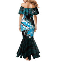 Personalised Hawaii Valentine Day Family Matching Mermaid Dress and Hawaiian Shirt Polynesian Hibiscus Art Style Turquoise LT05 - Polynesian Pride