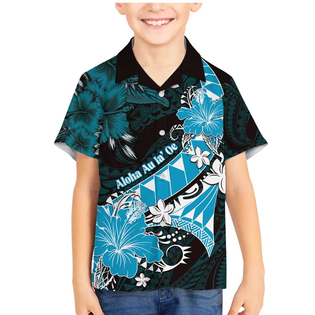 Personalised Hawaii Valentine Day Family Matching Mermaid Dress and Hawaiian Shirt Polynesian Hibiscus Art Style Turquoise LT05 Son's Shirt Turquoise - Polynesian Pride