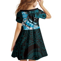 Personalised Hawaii Valentine Day Family Matching Off The Shoulder Long Sleeve Dress and Hawaiian Shirt Polynesian Hibiscus Art Style Turquoise LT05 - Polynesian Pride