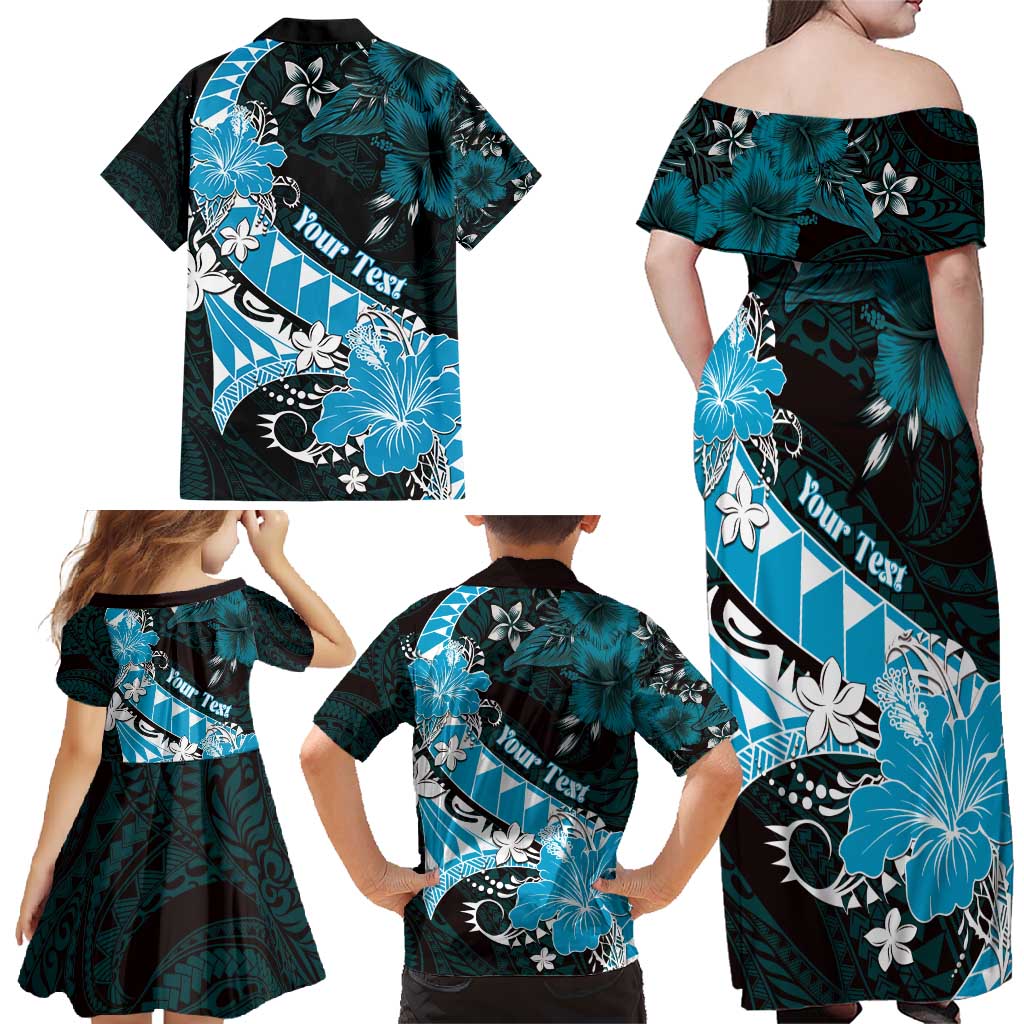 Personalised Hawaii Valentine Day Family Matching Off Shoulder Maxi Dress and Hawaiian Shirt Polynesian Hibiscus Art Style Turquoise LT05 - Polynesian Pride