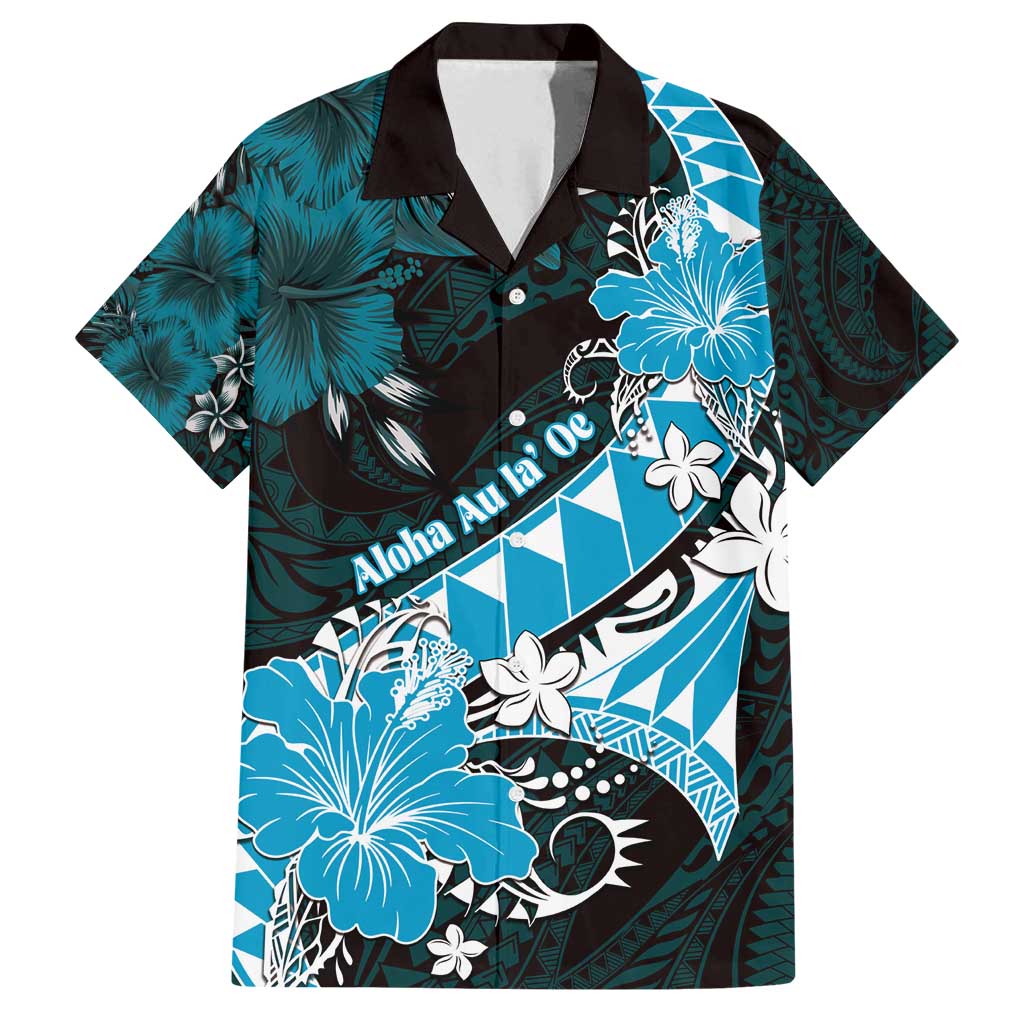 Personalised Hawaii Valentine Day Family Matching Off Shoulder Maxi Dress and Hawaiian Shirt Polynesian Hibiscus Art Style Turquoise LT05 Dad's Shirt - Short Sleeve Turquoise - Polynesian Pride
