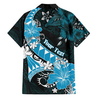 Personalised Hawaii Valentine Day Family Matching Off Shoulder Maxi Dress and Hawaiian Shirt Polynesian Hibiscus Art Style Turquoise LT05 - Polynesian Pride