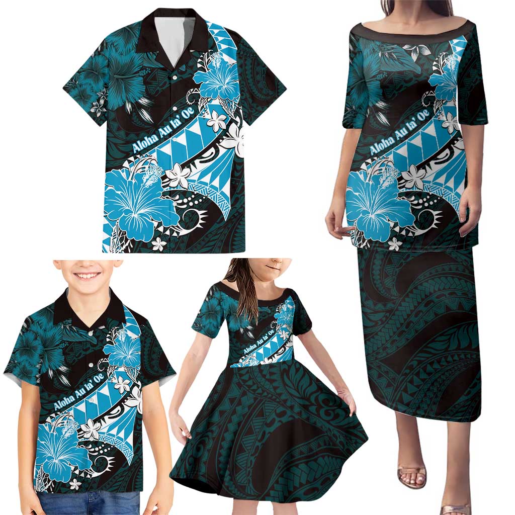 Personalised Hawaii Valentine Day Family Matching Puletasi and Hawaiian Shirt Polynesian Hibiscus Art Style Turquoise LT05 - Polynesian Pride
