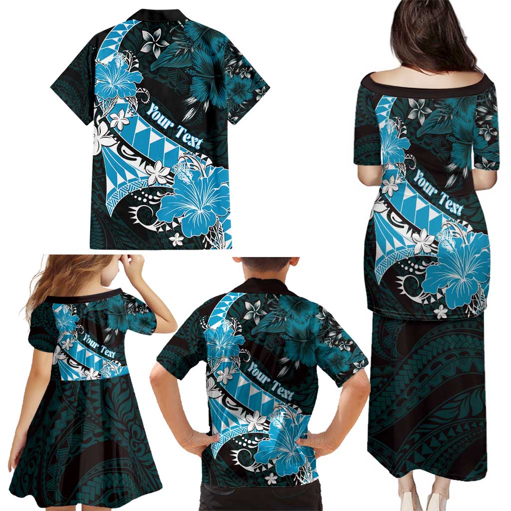 Personalised Hawaii Valentine Day Family Matching Puletasi and Hawaiian Shirt Polynesian Hibiscus Art Style Turquoise LT05 - Polynesian Pride