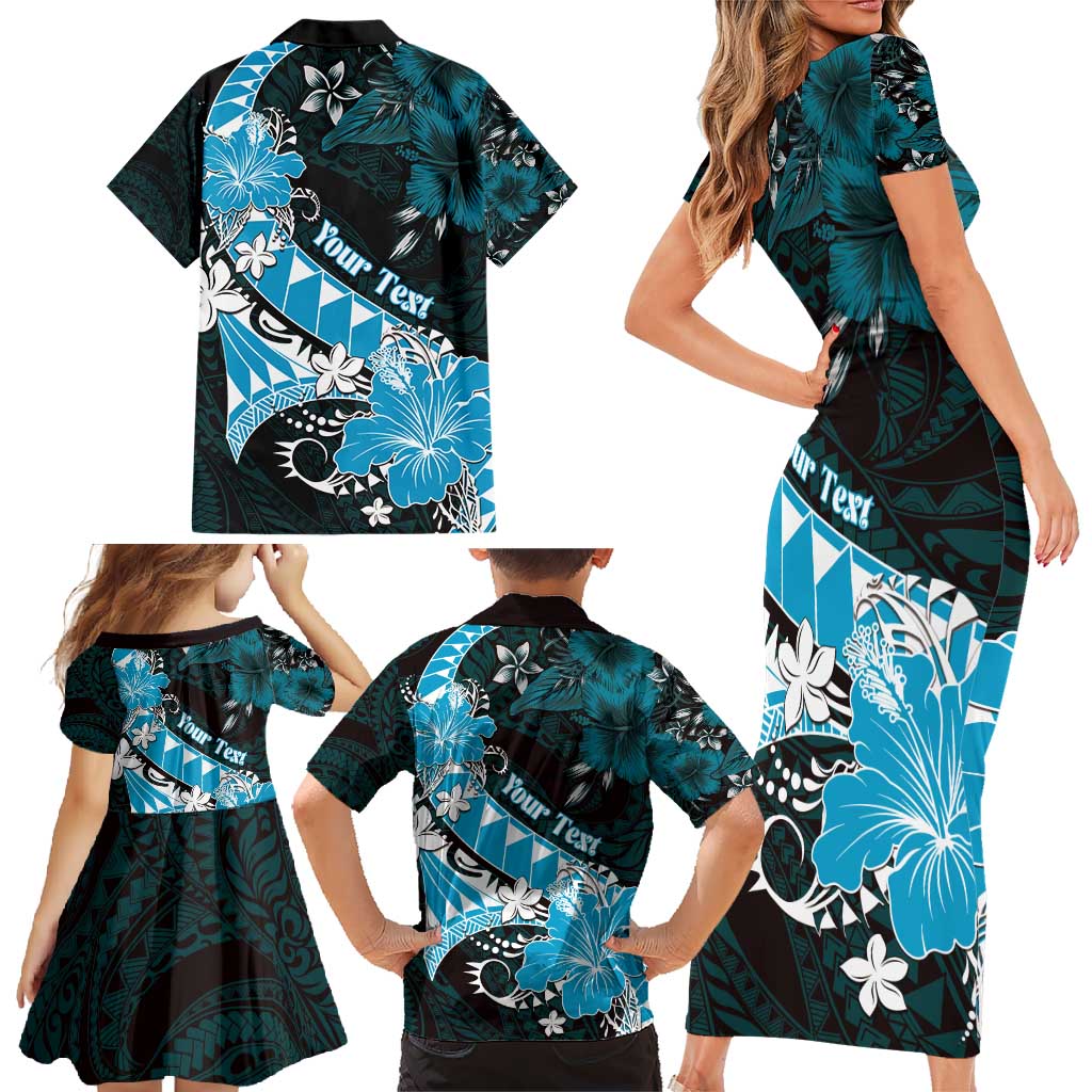 Personalised Hawaii Valentine Day Family Matching Short Sleeve Bodycon Dress and Hawaiian Shirt Polynesian Hibiscus Art Style Turquoise LT05 - Polynesian Pride