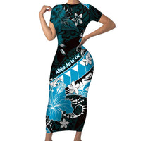Personalised Hawaii Valentine Day Family Matching Short Sleeve Bodycon Dress and Hawaiian Shirt Polynesian Hibiscus Art Style Turquoise LT05 Mom's Dress Turquoise - Polynesian Pride