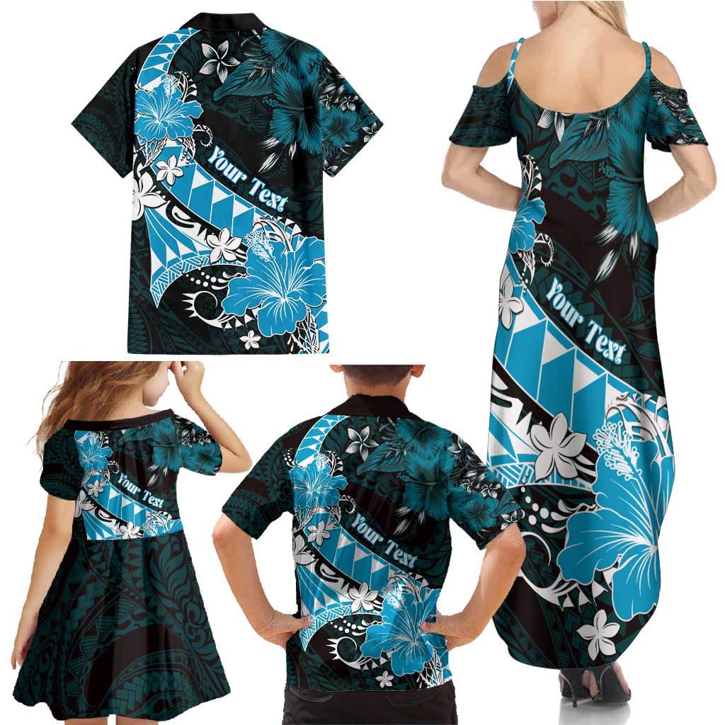 Personalised Hawaii Valentine Day Family Matching Summer Maxi Dress and Hawaiian Shirt Polynesian Hibiscus Art Style Turquoise LT05 - Polynesian Pride