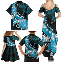 Personalised Hawaii Valentine Day Family Matching Summer Maxi Dress and Hawaiian Shirt Polynesian Hibiscus Art Style Turquoise LT05 - Polynesian Pride