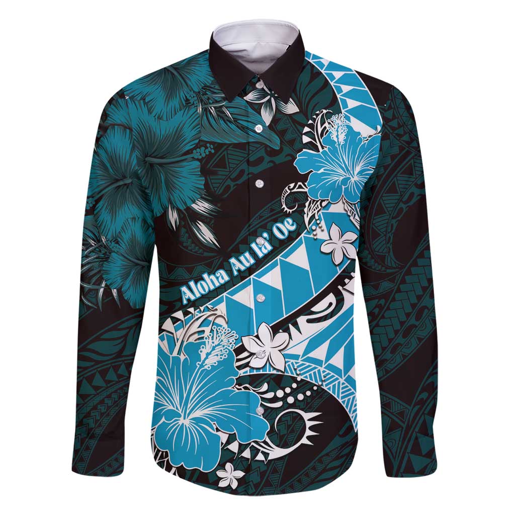 Personalised Hawaii Valentine Day Family Matching Summer Maxi Dress and Hawaiian Shirt Polynesian Hibiscus Art Style Turquoise LT05 Dad's Shirt - Long Sleeve Turquoise - Polynesian Pride