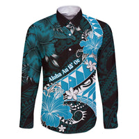 Personalised Hawaii Valentine Day Family Matching Summer Maxi Dress and Hawaiian Shirt Polynesian Hibiscus Art Style Turquoise LT05 Dad's Shirt - Long Sleeve Turquoise - Polynesian Pride
