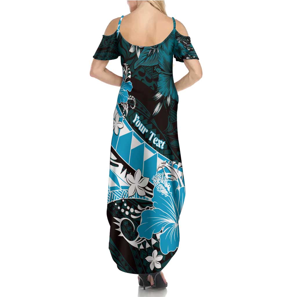 Personalised Hawaii Valentine Day Family Matching Summer Maxi Dress and Hawaiian Shirt Polynesian Hibiscus Art Style Turquoise LT05 - Polynesian Pride