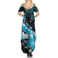 Personalised Hawaii Valentine Day Family Matching Summer Maxi Dress and Hawaiian Shirt Polynesian Hibiscus Art Style Turquoise LT05 - Polynesian Pride