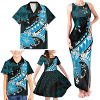 Personalised Hawaii Valentine Day Family Matching Tank Maxi Dress and Hawaiian Shirt Polynesian Hibiscus Art Style Turquoise LT05 - Polynesian Pride