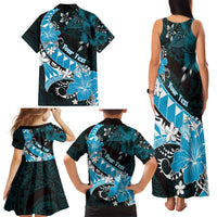 Personalised Hawaii Valentine Day Family Matching Tank Maxi Dress and Hawaiian Shirt Polynesian Hibiscus Art Style Turquoise LT05 - Polynesian Pride