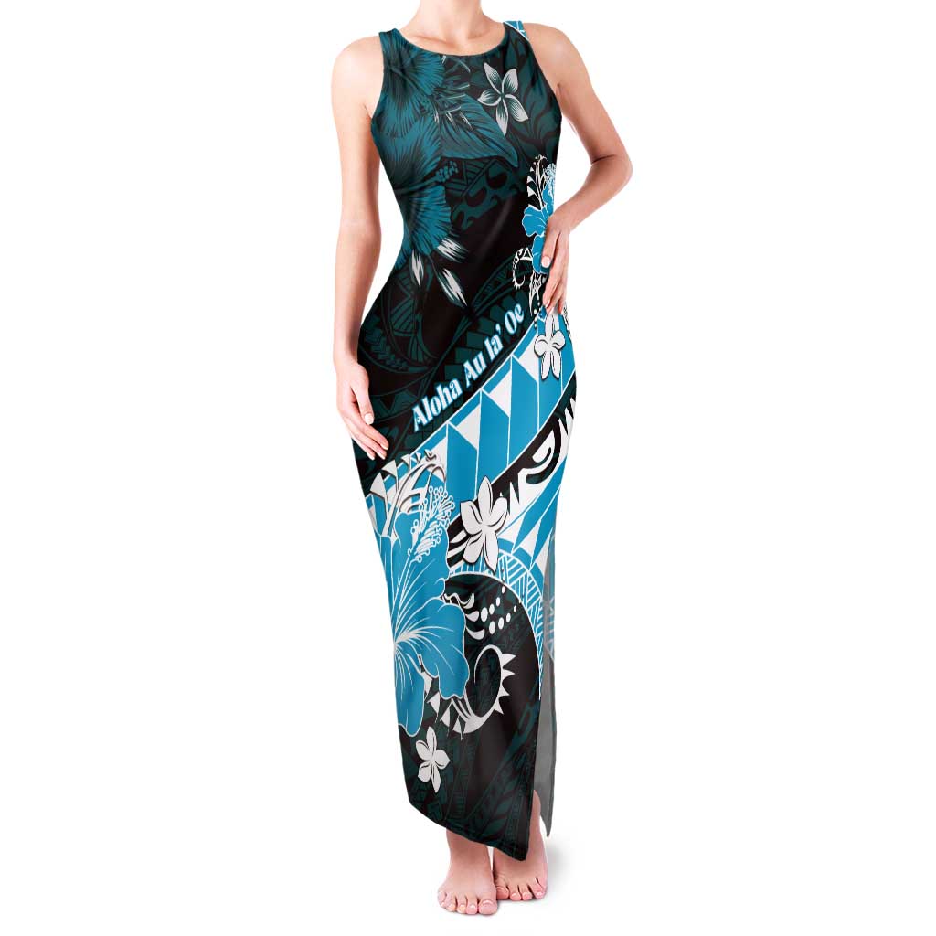 Personalised Hawaii Valentine Day Family Matching Tank Maxi Dress and Hawaiian Shirt Polynesian Hibiscus Art Style Turquoise LT05 Mom's Dress Turquoise - Polynesian Pride
