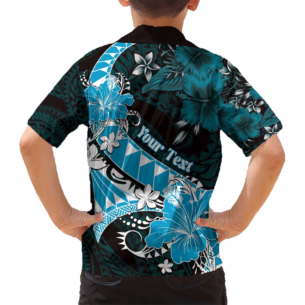 Personalised Hawaii Valentine Day Kid Hawaiian Shirt Polynesian Hibiscus Art Style Turquoise