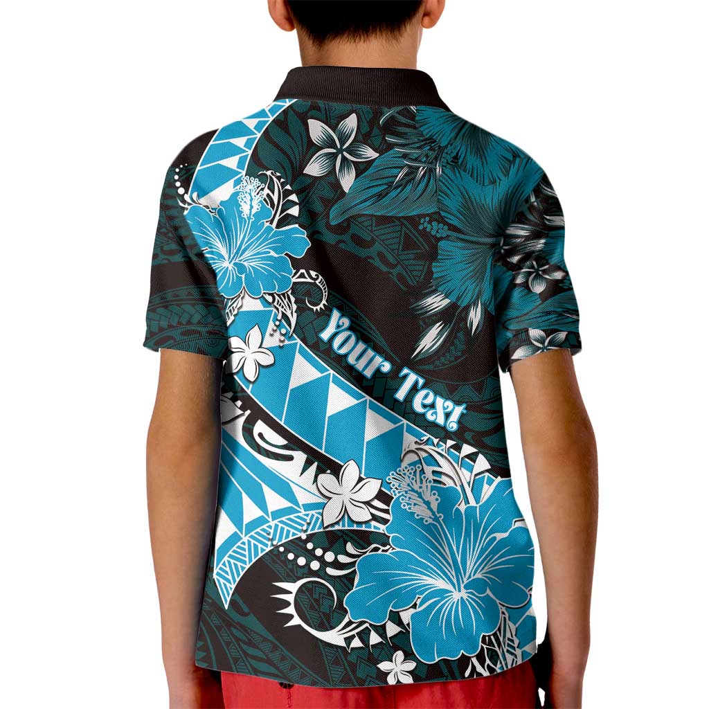 Personalised Hawaii Valentine Day Kid Polo Shirt Polynesian Hibiscus Art Style Turquoise