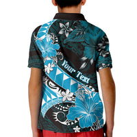 Personalised Hawaii Valentine Day Kid Polo Shirt Polynesian Hibiscus Art Style Turquoise