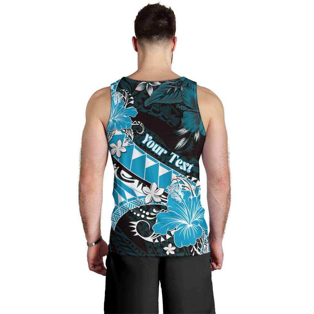 Personalised Hawaii Valentine Day Men Tank Top Polynesian Hibiscus Art Style Turquoise
