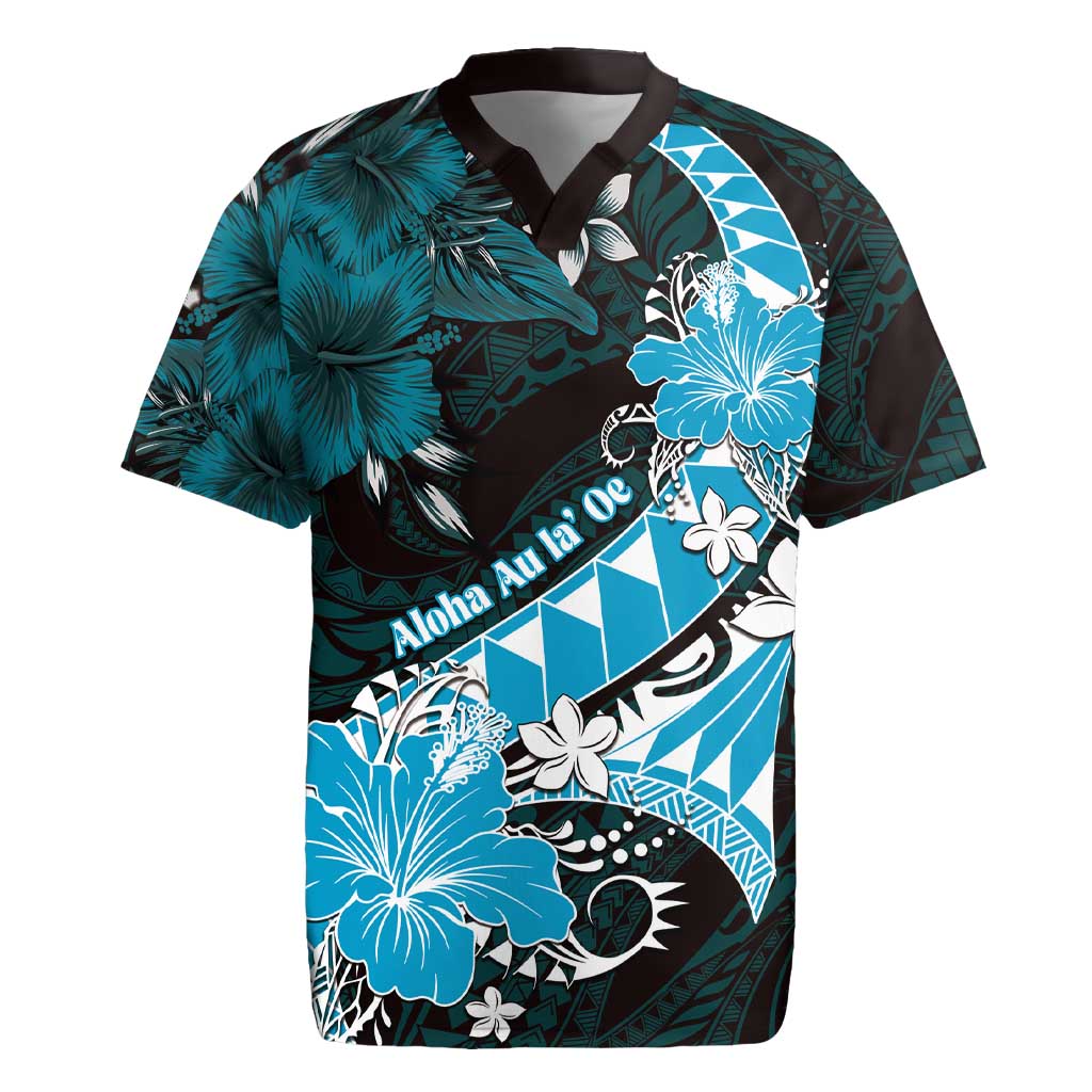 Personalised Hawaii Valentine Day Rugby Jersey Polynesian Hibiscus Art Style Turquoise LT05 Turquoise - Polynesian Pride