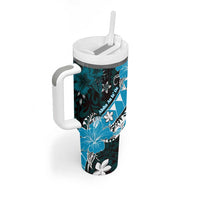 Personalised Hawaii Valentine Day Tumbler With Handle Polynesian Hibiscus Art Style Turquoise LT05 - Polynesian Pride