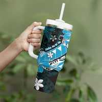 Personalised Hawaii Valentine Day Tumbler With Handle Polynesian Hibiscus Art Style Turquoise LT05 - Polynesian Pride