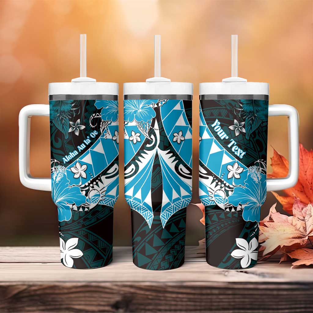 Personalised Hawaii Valentine Day Tumbler With Handle Polynesian Hibiscus Art Style Turquoise LT05 - Polynesian Pride