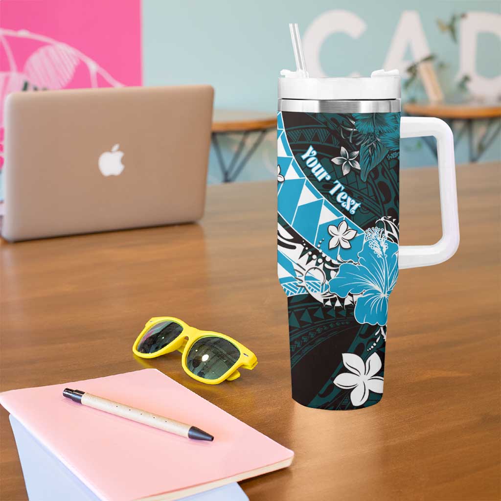 Personalised Hawaii Valentine Day Tumbler With Handle Polynesian Hibiscus Art Style Turquoise LT05 - Polynesian Pride