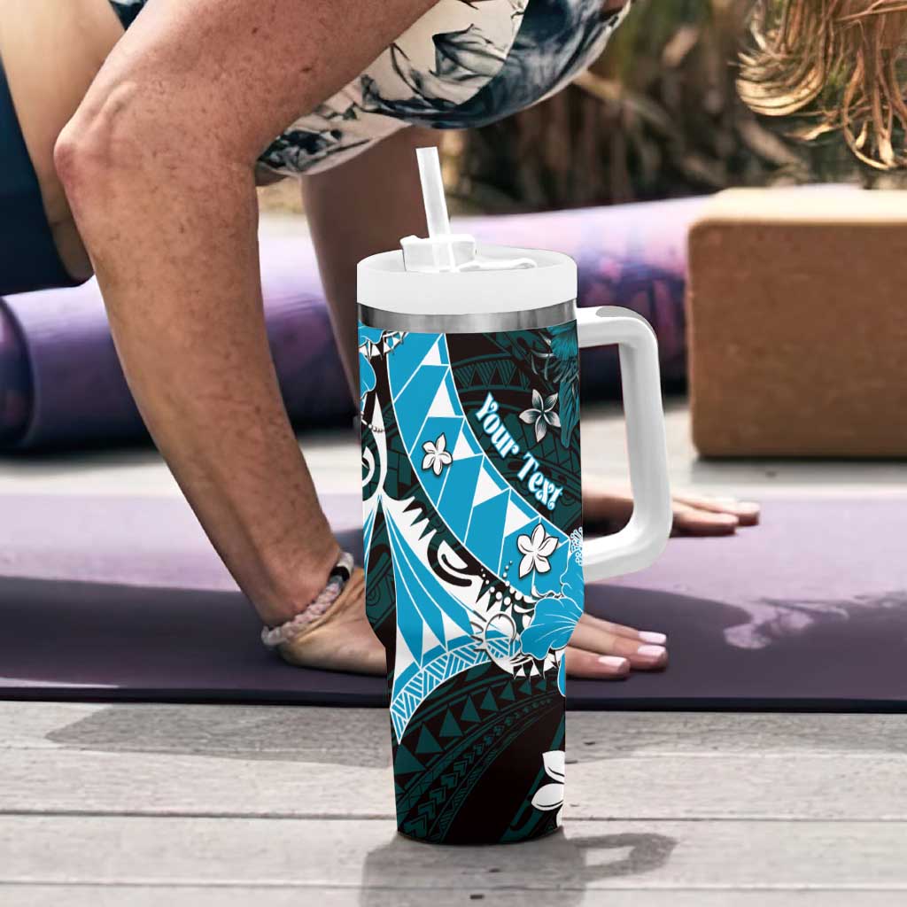 Personalised Hawaii Valentine Day Tumbler With Handle Polynesian Hibiscus Art Style Turquoise LT05 - Polynesian Pride