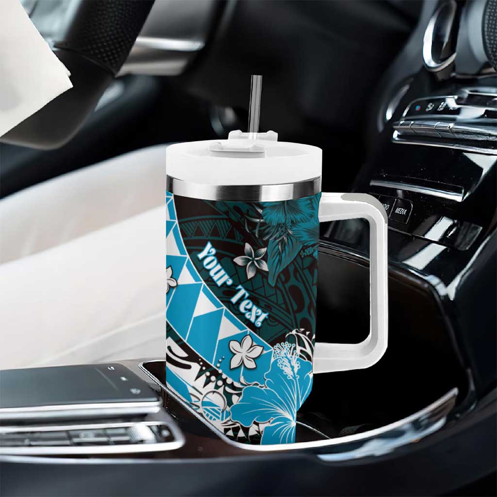 Personalised Hawaii Valentine Day Tumbler With Handle Polynesian Hibiscus Art Style Turquoise LT05 - Polynesian Pride
