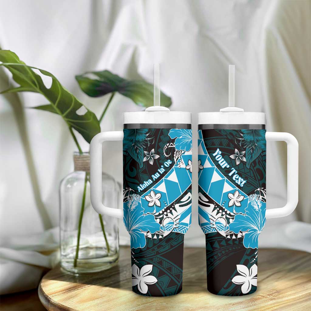 Personalised Hawaii Valentine Day Tumbler With Handle Polynesian Hibiscus Art Style Turquoise LT05 - Polynesian Pride