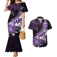 Personalised Hawaii Valentine Day Couples Matching Mermaid Dress and Hawaiian Shirt Polynesian Hibiscus Art Style Purple LT05 Purple - Polynesian Pride