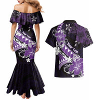 Personalised Hawaii Valentine Day Couples Matching Mermaid Dress and Hawaiian Shirt Polynesian Hibiscus Art Style Purple LT05 - Polynesian Pride