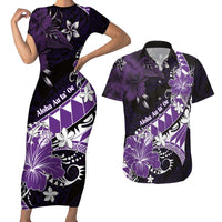 Personalised Hawaii Valentine Day Couples Matching Short Sleeve Bodycon Dress and Hawaiian Shirt Polynesian Hibiscus Art Style Purple LT05 Purple - Polynesian Pride