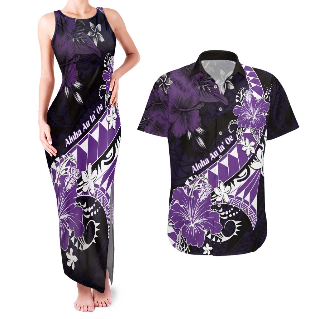 Personalised Hawaii Valentine Day Couples Matching Tank Maxi Dress and Hawaiian Shirt Polynesian Hibiscus Art Style Purple LT05 Purple - Polynesian Pride