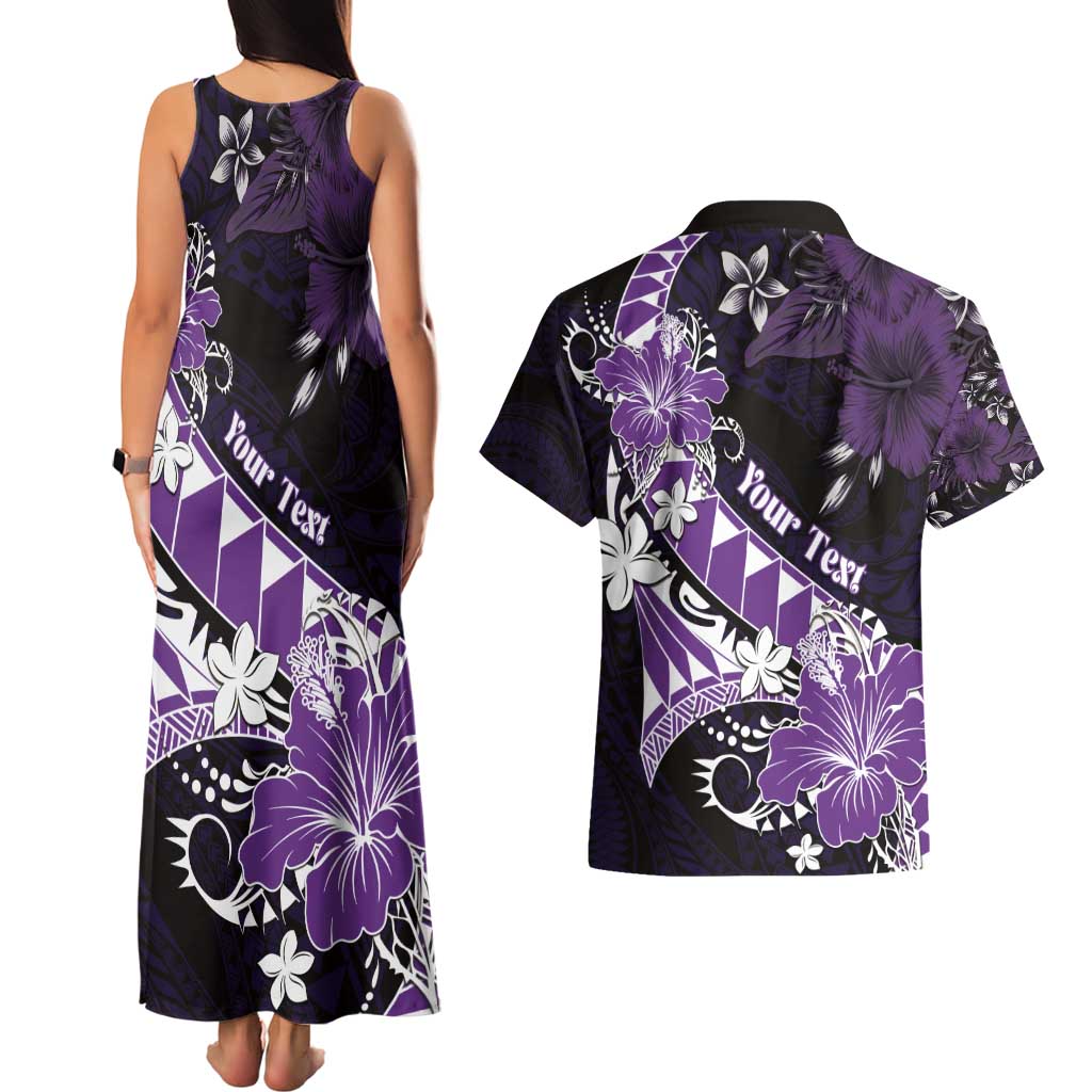 Personalised Hawaii Valentine Day Couples Matching Tank Maxi Dress and Hawaiian Shirt Polynesian Hibiscus Art Style Purple LT05 - Polynesian Pride