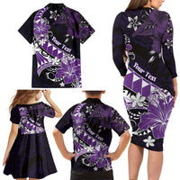 Personalised Hawaii Valentine Day Family Matching Long Sleeve Bodycon Dress and Hawaiian Shirt Polynesian Hibiscus Art Style Purple LT05 - Polynesian Pride