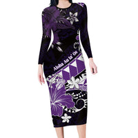 Personalised Hawaii Valentine Day Family Matching Long Sleeve Bodycon Dress and Hawaiian Shirt Polynesian Hibiscus Art Style Purple LT05 Mom's Dress Purple - Polynesian Pride