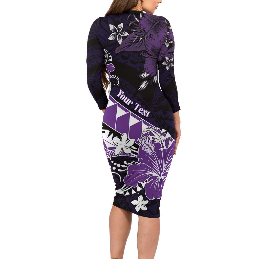 Personalised Hawaii Valentine Day Family Matching Long Sleeve Bodycon Dress and Hawaiian Shirt Polynesian Hibiscus Art Style Purple LT05 - Polynesian Pride